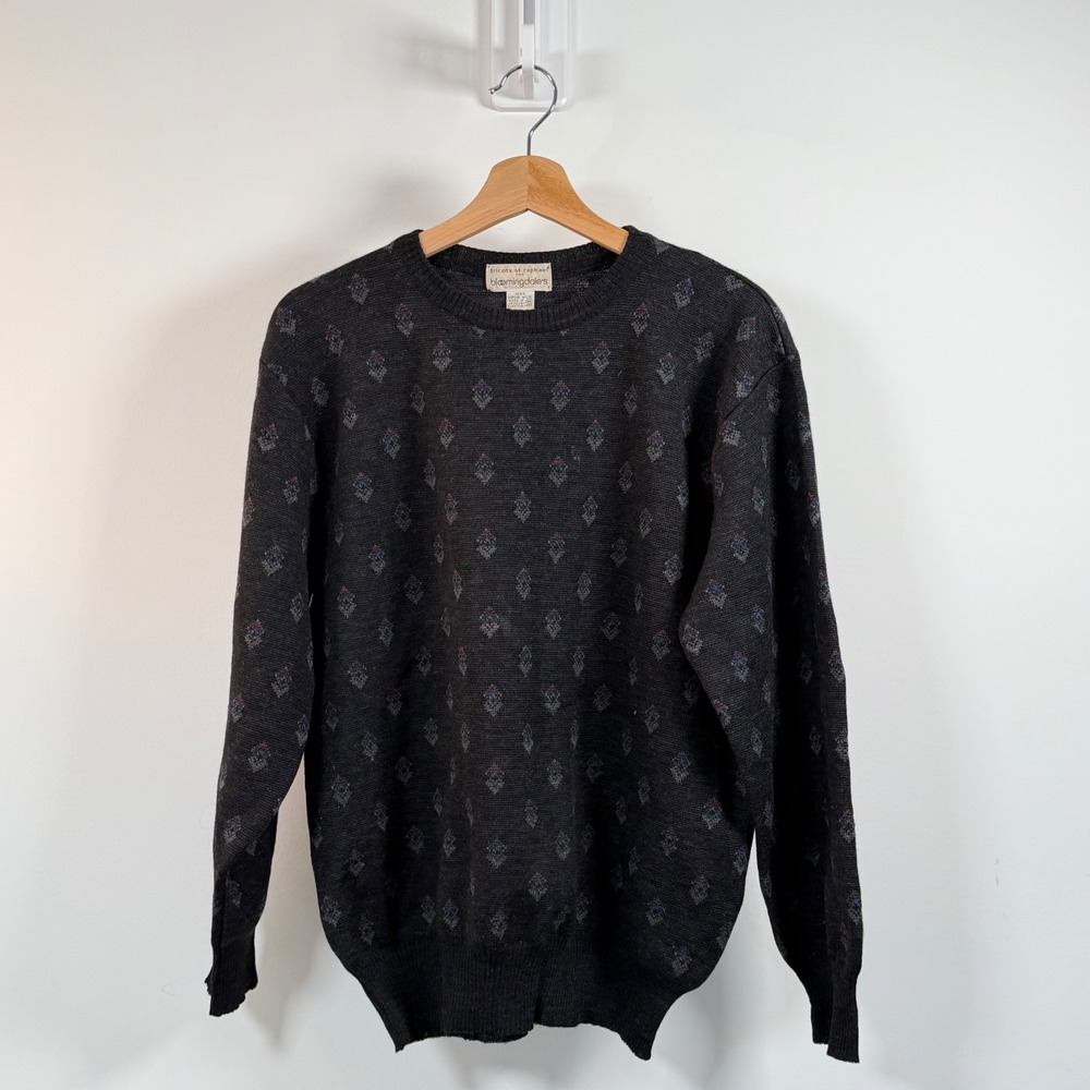 VTG Tricots St.Raphael Bloomingdales Wool Knit Sweater Men Medium Grey Geometric